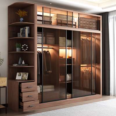 Foshan mall wardrobe bedroom furniture wooden tempered glass