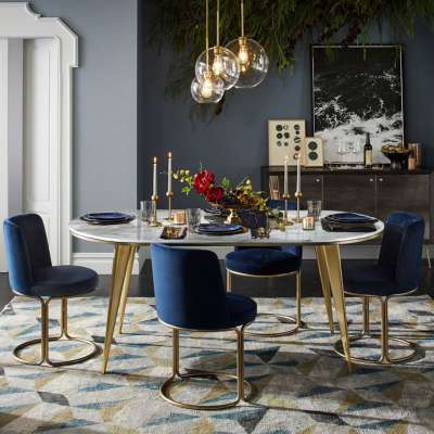 Luxury marble dining  table set 4 velvet chair metal tables leg chairs leg restaurant funiture