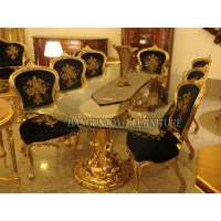 French Royal Style Solid Wood long Dining Table Set With Chairs luxury hand carved dining room furniture