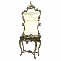 Wooden and cane dressing table set with a mirror