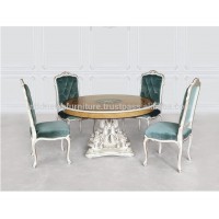 Classic luxury table. Base with pearl lacquered finishing with silver and the top with rich inlay.